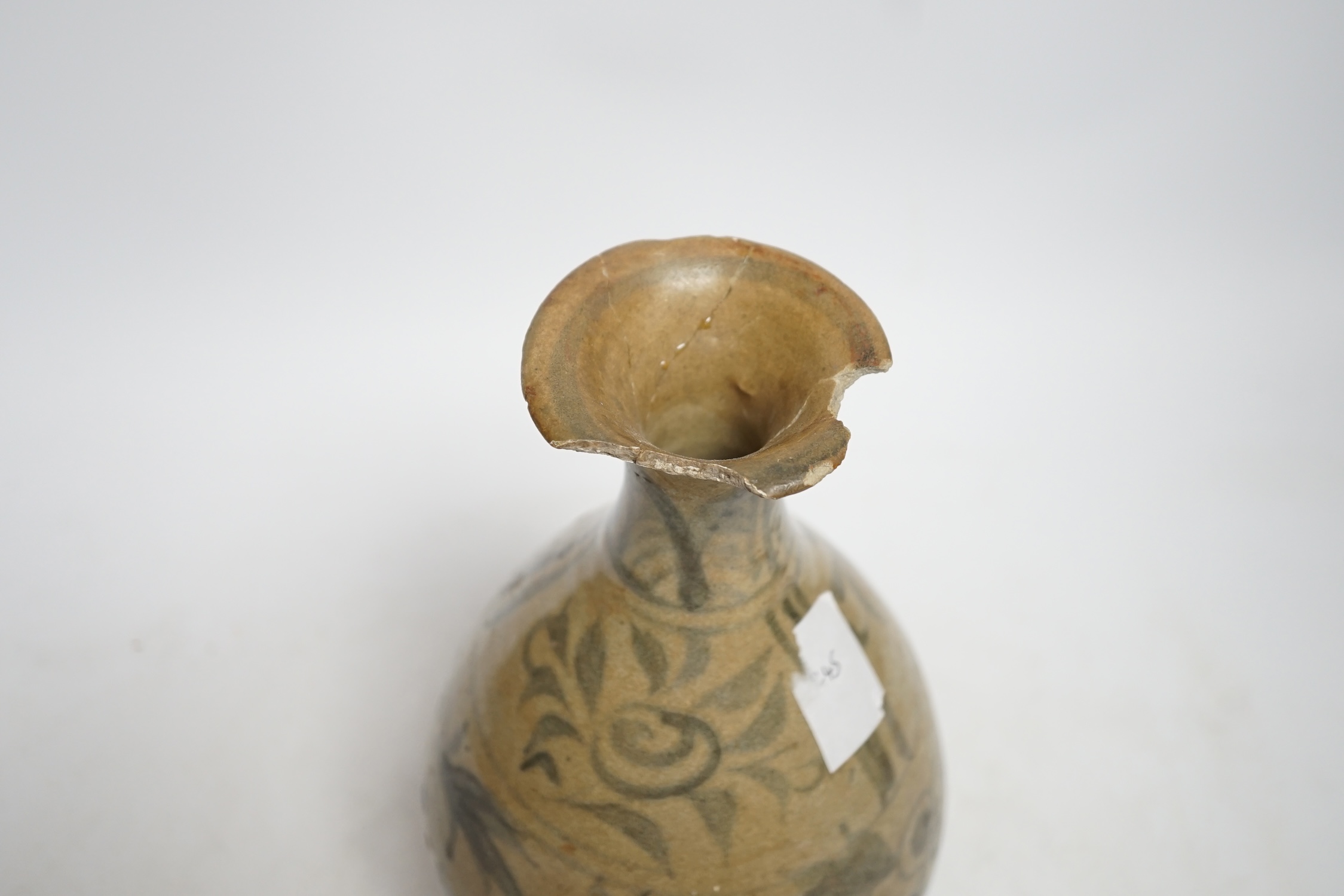 A Chinese blue and white pear shaped vase, Yuan dynasty, 25.5cm high
